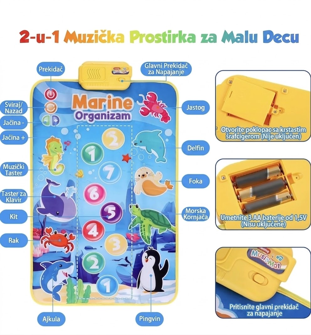 Muzička Edukativna Podloga za Bebe – Morski Svet (80x50cm)